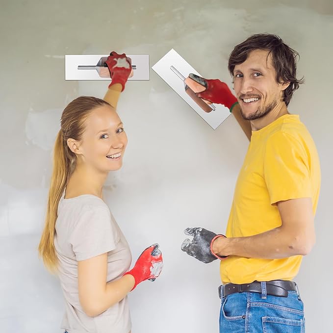 Lasnten 3 Piece Drywall Trowel, Stainless Steel Finishing Masonry Trowel Set Includes 14" x 4", 12" x 4", 8" x 3", Lightweight Wooden Handle, for Pool Concrete Cement Plastering Tool(Square Head)