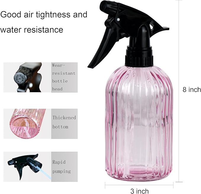 Handheld Glass Spray Bottle - 16 oz with Adjustable Nozzle for Watering Indoor and Outdoor Potted Plants and Greenery and More, 2.8 x 8.2in (pink)