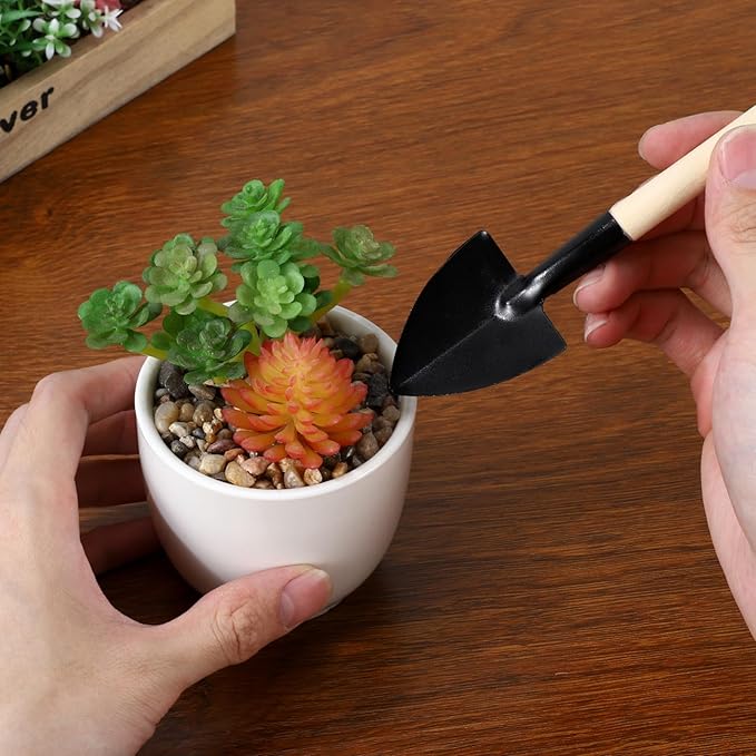 DOITOOL 4 Set Mini Gardening Tools Portable Mini Rake Trowel and Small Shovel for Succulent Bonsai Herbs Planting Terrariums Indoor Gardening Tools