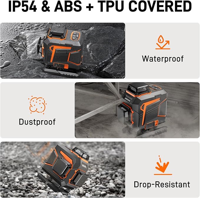 Laser Level 360 Self Leveling Green Light Laser Level Tool Wall Mount Base Bracket 100ft Nivel Laser Rechargeable Battery Receiver for Outdoor Use,4D 4x360