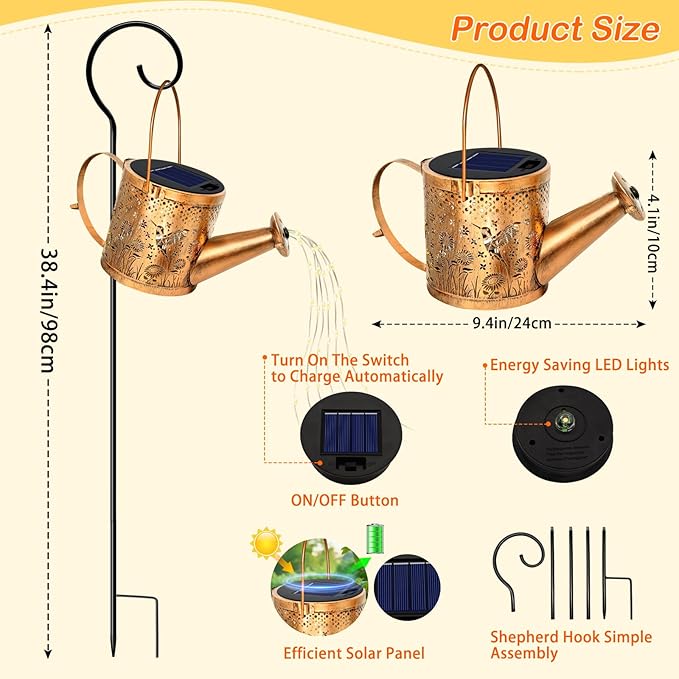 Solar Watering Can Lights Outdoor, Small Solar Yard Decorations Waterproof for Garden Decor, Hummingbird Decorative Patio Lights Outside Pathway Lawn, Gifts for Mom Women Grandma Birthday Christmas