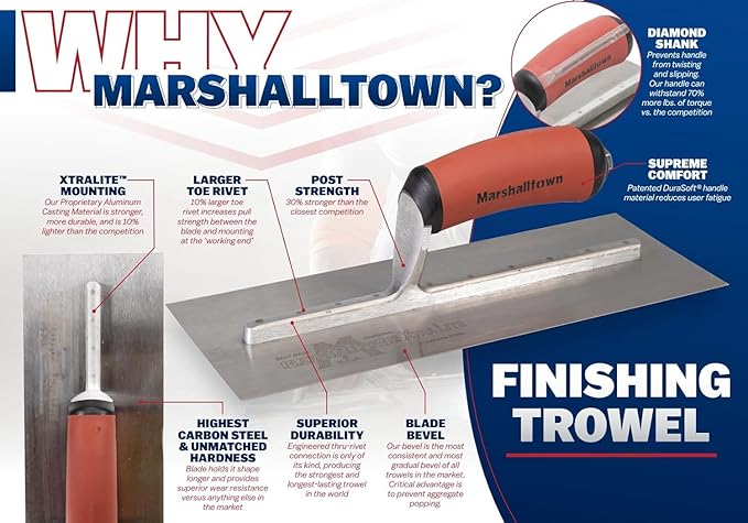 MARSHALLTOWN High Carbon Steel Finishing Trowel, 3 x 12 Inch Concrete, Masonry and Drywall Finishing Tool, Made in the USA, MXS56D