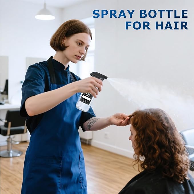 Veco 360° Spray Bottles with Adjustable Nozzle, 10oz/300mL Spray Bottle for Cleaning Solution, Plastic Spray Bottles for Hair Cooking Plant Pet, No Leak and Clog (2 Pack & Foldable Funnel)