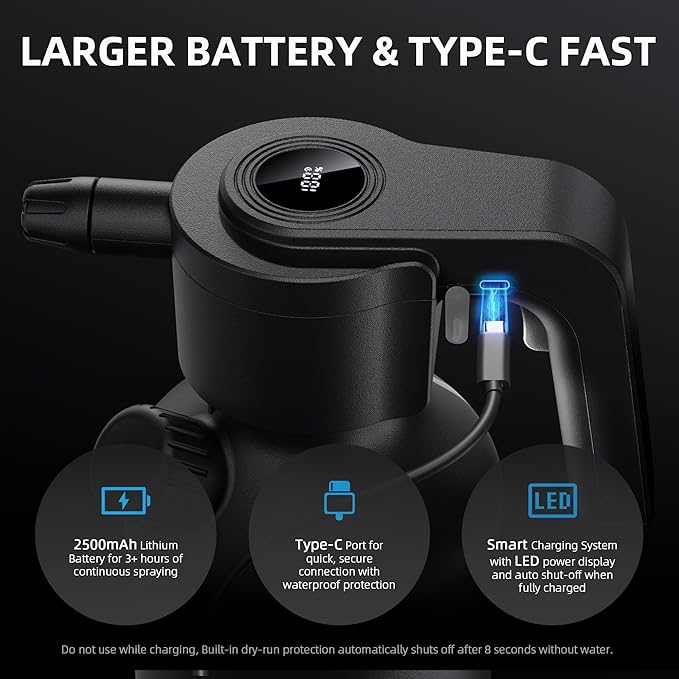 Spider Farmer Electric Spray Bottle 2L/0.5 Gallon, Portable Automatic Sprayer with Adjustable Nozzle and Measuring Cup, Type-C Rechargeable Plant Mister for Indoor & Outdoor Gardening and Cleaning