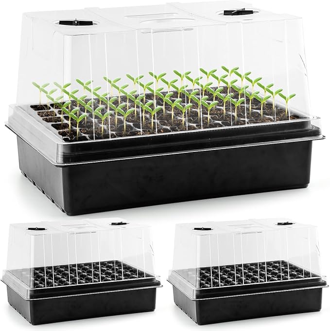 9pack Seed Starter Tray with Tall 5'' Dome-Thick Plastic Deep Cell Large Plant Germination Trays, Heavy Duty Seed Starting Kit, 486 Cells Plant Seedling Tray for Balcony Greenhouse (54 Cells per Tray)