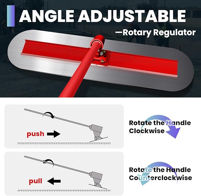 48"x 12"Fresno Concrete Trowel, Concrete Bull Float Finishing Tools Round End Stainless Steel Trowel Board with Extension Rod Concrete Finishing Tools Kit