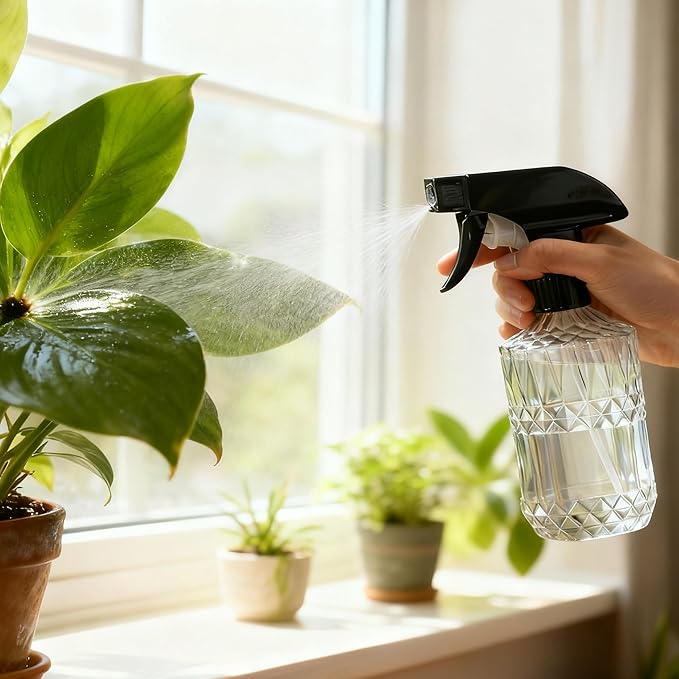 Glass Handheld Spray Bottle, 15oz Refillable Water Bottle Spray, Reusable Adjustable Nozzle Plant Mister Spray Bottles Indoor, Plant Mister for Hair, Cleaning, Gardening, Pets Care (Clear)