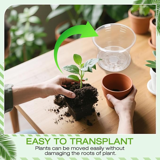 7/6/5/4/3 Inch Clear Nursery Pots with Drainage Trays, 25 Pack Plastic Pots for Plants, Clear Pot for Seed Starting, Transplanting, Succulents, and Indoor Gardening (3+4+5+6+7 inch)