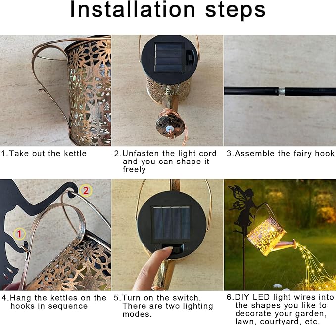 2Pack Solar Watering Can Lights,Waterproof Hollowed-Out Retro Metal Outdoor Lights with Fairy or Gnomes Accessories,Gifts for Mom Grandma Women Garden Patio Pathway Christmas Decor(Angel 2 Style)