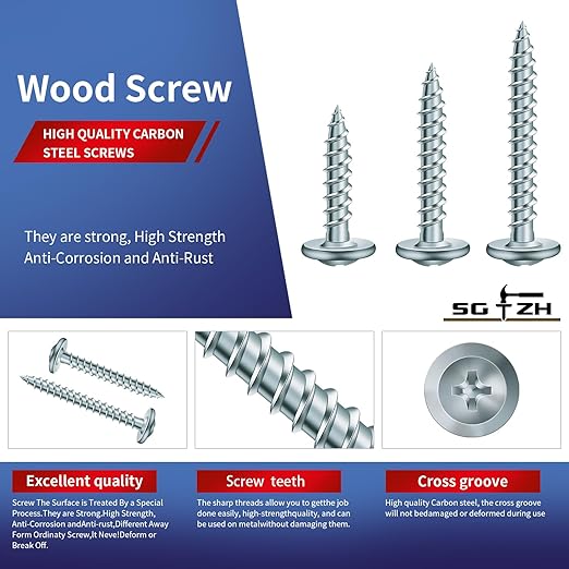 #8 x 1 Inch Wood Screw 100Pcs Alloy Steel Standard Thread Truss Head Fast Self Tapping by SG TZH