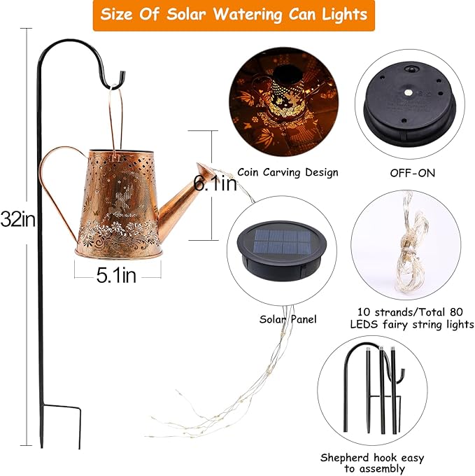 YJFWAL Solar Watering can with Lights, Unique Gifts for Christmas Mom Grandma Women Birthday, Waterproof Gardening Gifts Watering Can with Cascading Lights Outdoor Decor for Garden Patio Yard Pathway