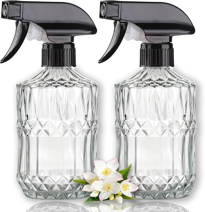 Glass Handheld Spray Bottle, 15oz Refillable Water Bottle Spray, Reusable Adjustable Nozzle Plant Mister Spray Bottles Indoor, Plant Mister for Hair, Cleaning, Gardening, Pets Care (Clear)