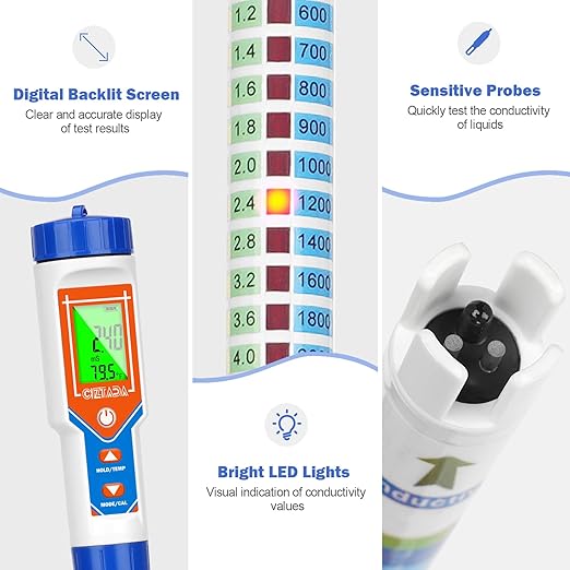 Truncheon Nutrient Meter for Hydroponic Digital Conductivity Tester for Water EC and TDS Meter with EC CF 500ppm 700ppm for Indoor Plant Grow Hydro Reservoir Tank Aeroponic Garden