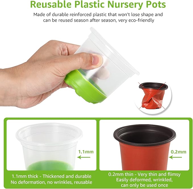 MIXC Thickened Clear Nursery Pots with Silicone Base for Easy Transplant 30 Packs 4 Inch, Transparent Plant Pot Reusable Seedling Pots for Vegetable Propagation, Root Cutting, Seed Starting, Green