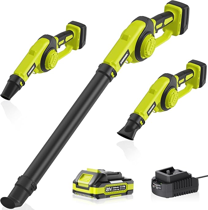 EWORK Small Leaf Blower Cordless 21V Mini Leaf Blower 130CFM/200MPH with Battery and Fast Charger, Lightweight Electric Leaf Blowers, Compact Blower for Jobsite, Patio Cleaning, Lawn Care