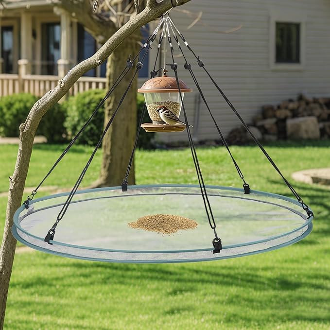 2 Pack Bird Seed Catcher Trays for Hanging Bird Feeder Platform 30" Seed Catcher for Hummingbird Feeders with Adjustable Hanging Hoop for Outdoor Garden