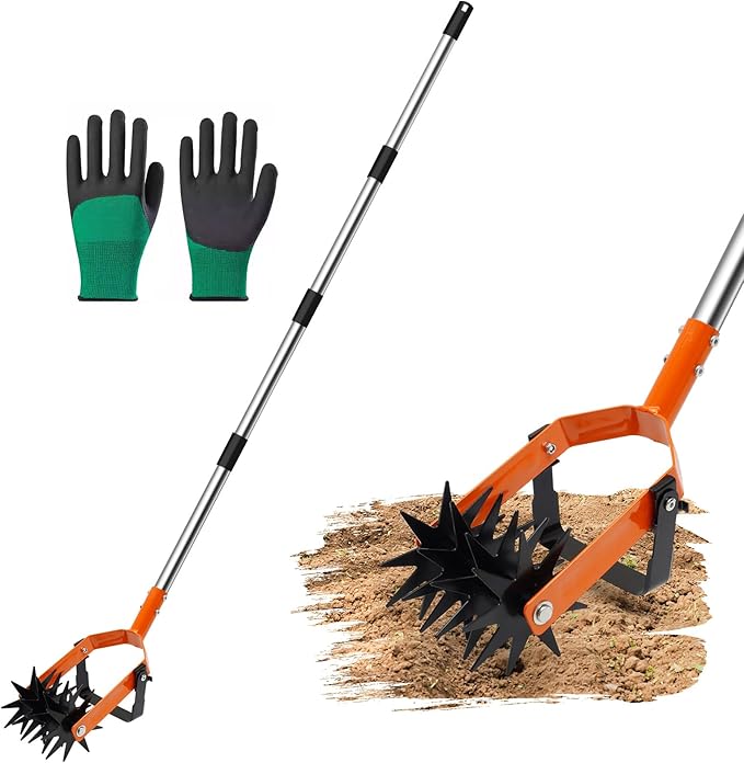 72 Inch Rotary Cultivator Tool, Hand Tiller for Gardening, 2-in-1 Garden Cultivator with Adjustable Handle for Loosening Soil and Weeder