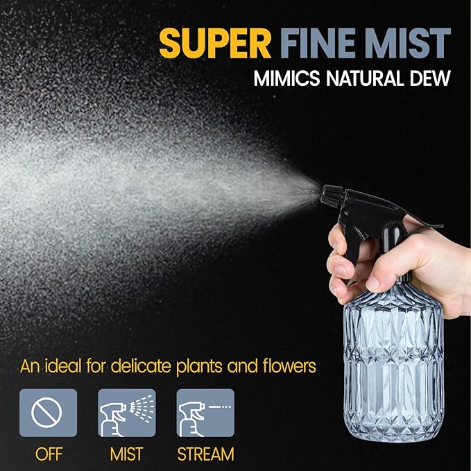 Glass Plant Mister Spray Bottle, 13.5 oz Refillable Plant Misters for Inside, Pretty Glass Spray Bottles for Cleaning, Hair, Cat, Succulent, Houseplant with Adjustable Mist Nozzle (Blue)