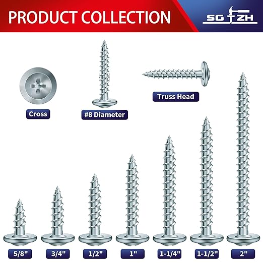 #8 x 1-1/4" Wood Screw 100Pcs Alloy Steel Standard Thread Truss Head Fast Self Tapping by SG TZH