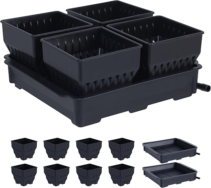 Seed Starter Pots with Tray, 8 Cell Reusable Square Nursery Pots for Seedlings with Drainage Holes, Indoor Outdoor Plastic Gardening Containers for Herbs, Flowers & Vegetables (Black)