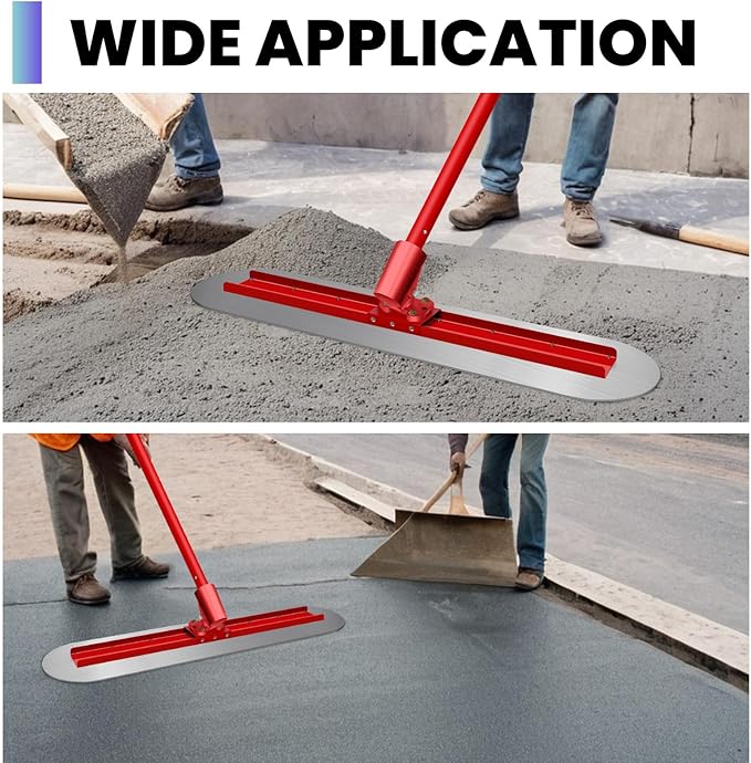 48"x 12"Fresno Concrete Trowel, Concrete Bull Float Finishing Tools Round End Stainless Steel Trowel Board with Extension Rod Concrete Finishing Tools Kit