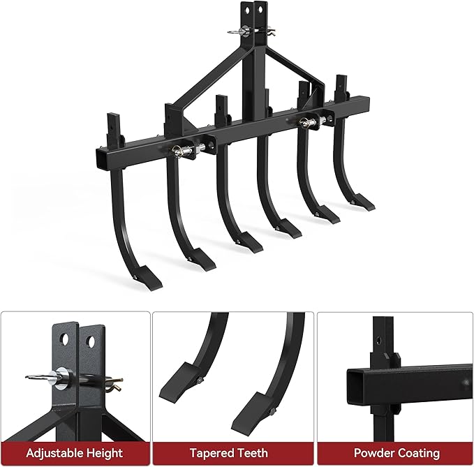 YITAMOTOR 48-Inch Heavy Duty Detachable Chisel Plow Scarifier Cultivator with 6 Scarifier Shanks for CAT-1&CAT-0 Tractors