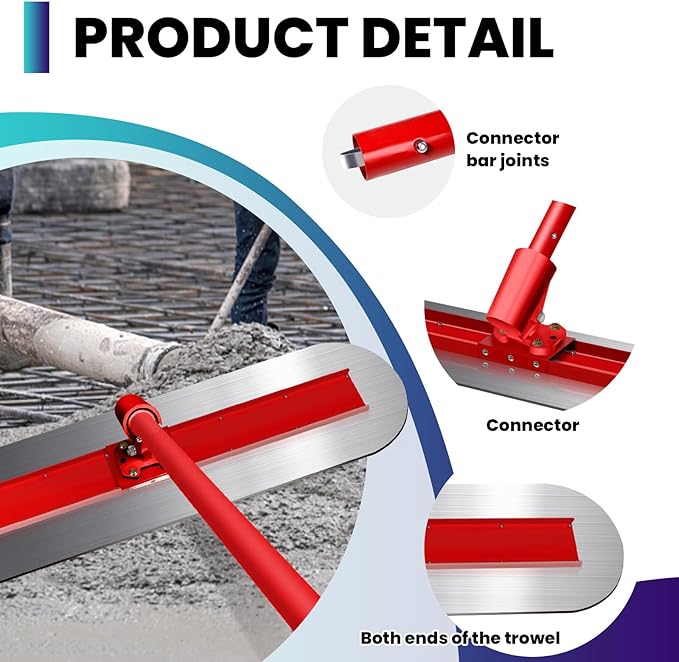 Bull Float With 48x12 Inch Base, 22 Pounds Bull Float Concrete Tools, Stainless Steel Concrete Bull Float With Four Aluminum Alloy Poles, Concrete Finishing Tools