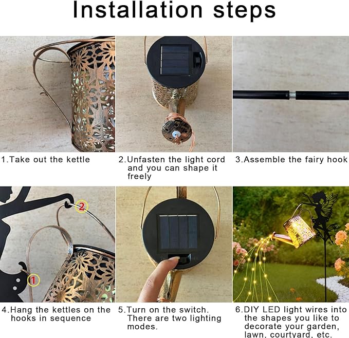 2Pack Solar Watering Can Lights,Waterproof Hollowed-Out Retro Metal Outdoor Lights with Fairy or Gnomes Accessories,Gifts for Mom Grandma Women Garden Patio Pathway Christmas Decor(Angel 1 style)