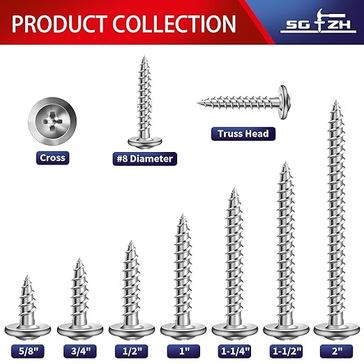 #8 x 1-1/4" Wood Screw 500Pcs 410 Stainless Steel Standard Thread Truss Head Fast Self Tapping by SG TZH