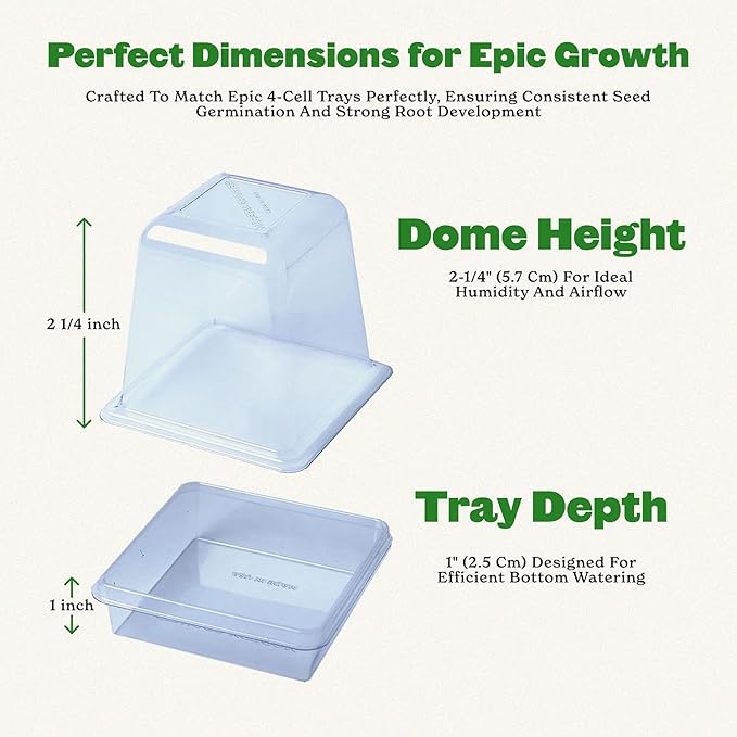 Epic Gardening Reusable Germination Domes & Trays - Easy Watering Seed Starting - Gardener Friendly Plant Trays for Seedlings | UV-Treated & BPA-Free (8)