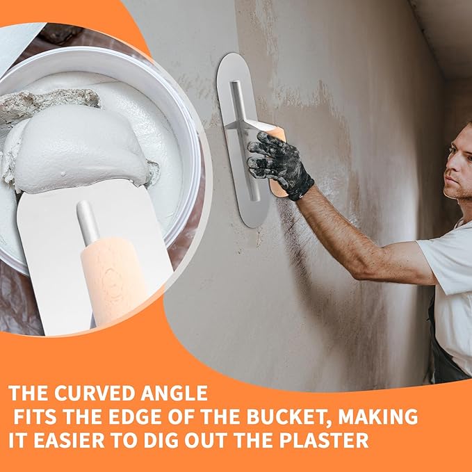 Lasnten 3 Piece Pool Trowel, Stainless Steel Finishing Masonry Trowel Set Includes 14" x 4", 12" x 4", 8" x 3", Lightweight Wooden Handle, for Drywall Concrete Cement Plastering Tool(Round Head)