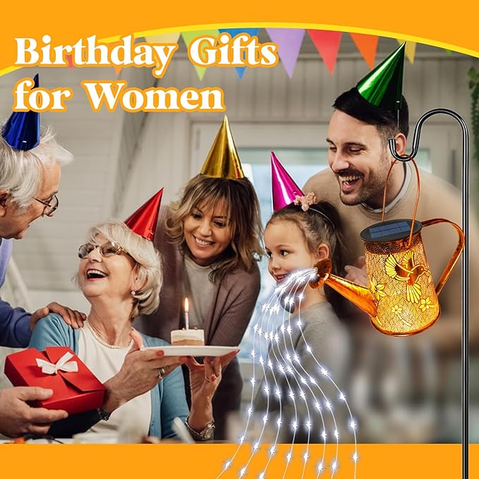 Solar Watering Can Lights, Hummingbird Gifts for Christmas Women Mom Grandma Birthday, Waterproof Outdoor Garden Decor Large Hanging Solar Lanterns Garden Lights for Patio Porch Yard Flowerbed Pathway