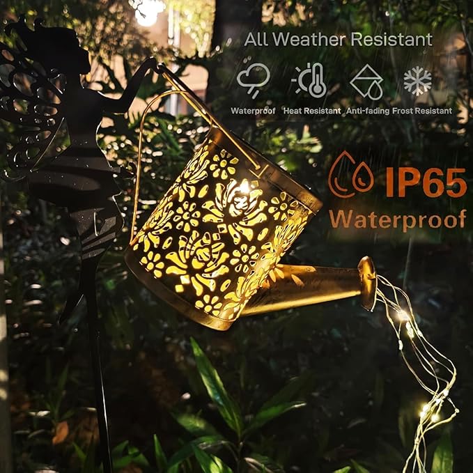 Solar Watering Can Light Outdoor Decor - Waterproof Solar Garden Pathway Lights for Yard, Garden - Perfect Gifts for Women, Mom, Grandma Birthday (Fairy-Style)