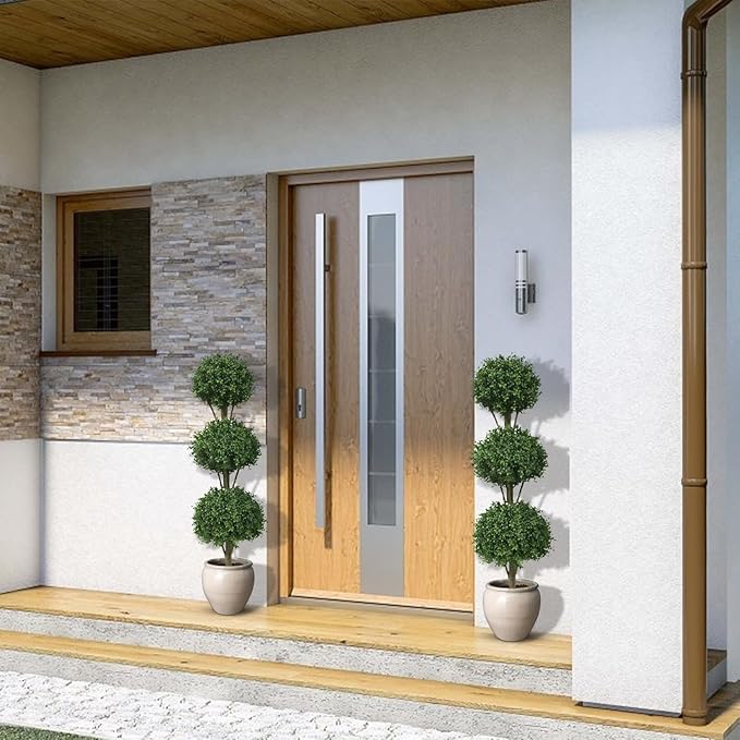 Damomo Artificial Topiary Triple Ball Boxwood Tree, 4.6ft Fake Topiaries Trees 56inch Faux Shrubs Plants Potted Outdoor Indoor Proch Office Garden Green (2 Pieces)