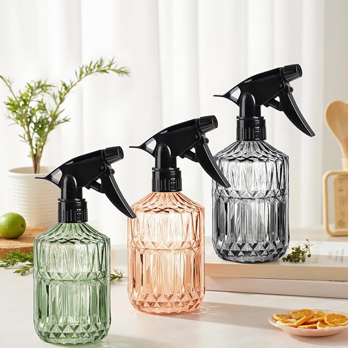 Glass Plant Mister Bottle - 13.5 oz Refillable Leak Proof Water Spray Bottle for Indoor Plants, Spring Gardening,Cleaning, Hair, Pets Care with Adjustable Mist Nozzle (Green)