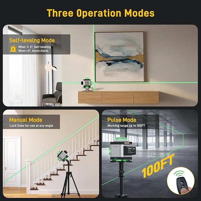 Laser Level, MrToNo 4 x 360 °laser level 360 self leveling, 16 Lines 4D lazer leveler tool Green 360 laser level, for Construction, Ceiling, Tiling, Framing, Home Renovation, Picture Hanging (Silver)