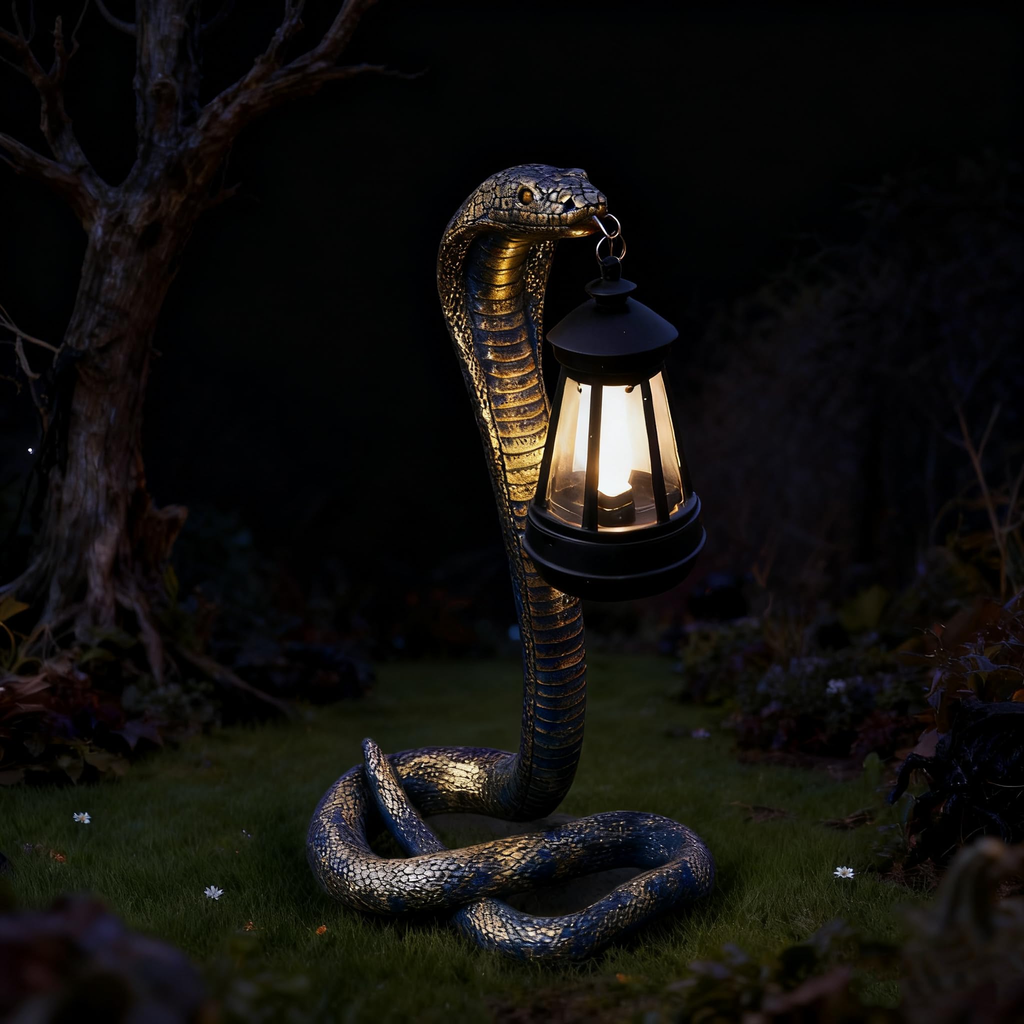 QZJDDZSW Solar Garden Outdoor Statues Snake with Solar Lights Outdoor Chrismtas Decorations - Lawn Decor Snake Statue for Patio, Balcony, Yard Ornament - Unique Housewarming Gifts（11.22" Brass Color