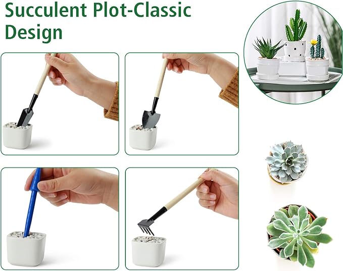 G GOOD GAIN Garden Succulent Kit with Organizer Bag, 15 Pieces Succulent Tools, Indoor Mini Hand Gardening Tools Set with Carrier for Bonsai Planter Miniature Fairy Planting Care(Honeysuckle)