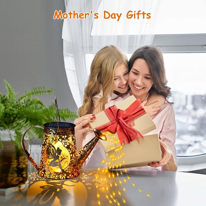 Solar Watering Can Lights, Unique Fairy Gifts for Christmas Women Mom Grandma Birthday, Waterproof Outdoor Garden Decor Large Hanging Solar Lantern Fairy Lights for Patio Porch Yard Flowerbed Pathway