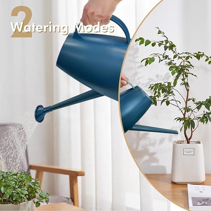 Watering Can for Indoor Outdoor Plants, Modern Small Watering Cans with Removable Nozzle, Long Spout Watering Can for Indoor Bonsai Plants Garden Flowers 1/2 Gallon 1.8L 60OZ (Dark Blue)