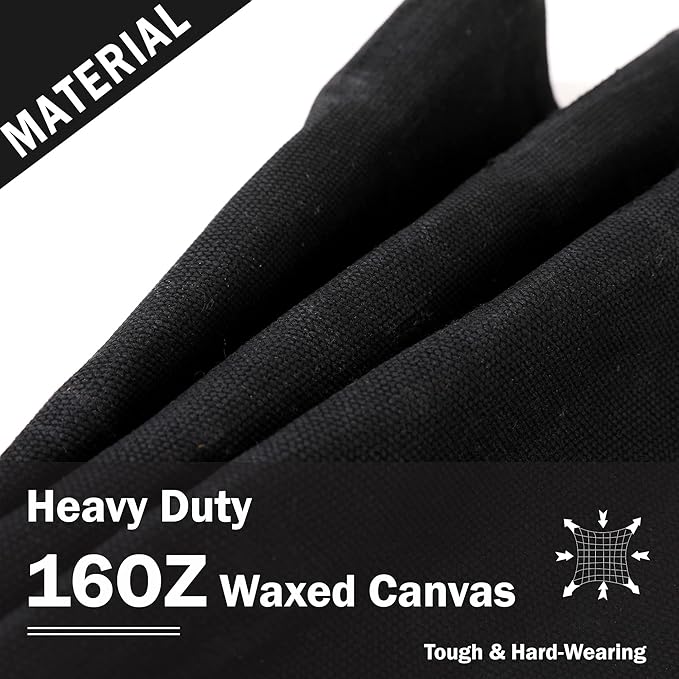 Canvas Tool Tote Bag, Heavy Duty 16oz Waxed Canvas Tool Storage Pouch with 1 Large Compartment & 10 Small Pockets | Multi-Purpose Garden Tool Bag for Horticulturists Mechanics Craftsmen – Black