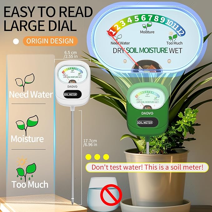 Soil Moisture Meter, Plants Moisture Meter Upgraded-Large Screen-Soil Hygrometer with Light- Plant Water Meter for Indoor and Outdoor Hous Plants, Garden, Farm, Lawn Soil Tester-Spring-Green