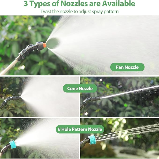 Battery Powered Sprayer Wand,23.6" Electric Sprayer Telescopic Wand with 3 Spray Forces, Battery Indicator, 16.4FT Hose, 3 Mist Nozzles for Lawn and Garden