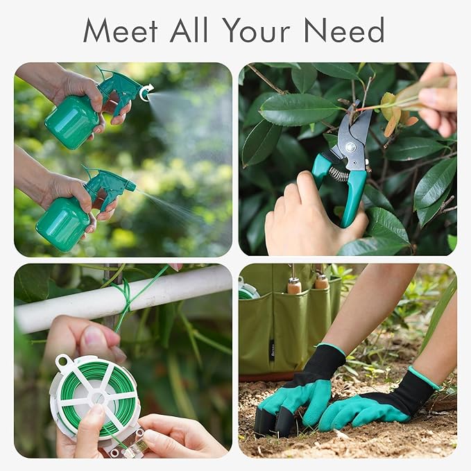 INNO STAGE 10 Piece Gardening Hand Tools Set with Garden Storage Tote Bag and Seat-Best Garden Tools Kit Organizer Valentine's Day Gifts