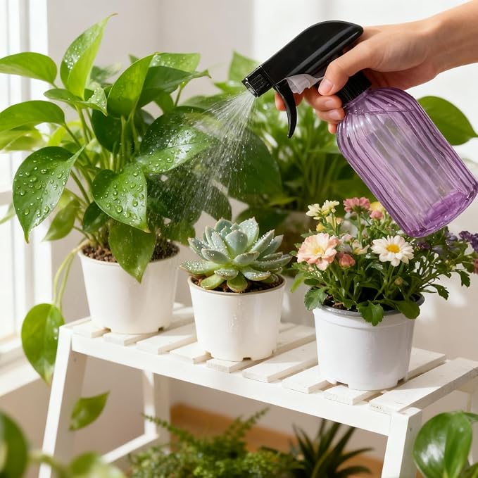 Glass Plant Mister Bottle, 15oz Refillable Water Bottle Spray, Handheld Water Spray Bottle with Adjustable Mist Nozzle for Indoor Flowers, Outdoor Gardening, Cleaning, Hair & Pets Care (Purple)