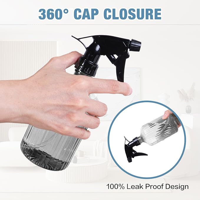 2 Pcs Spray Bottles, 18 oz Empty Water Spray Bottles, Plastic Reusable Adjustable Mist Sprayer Squirt Bottles Containers Refillable for Cleaning Solutions, Gardening, Plants