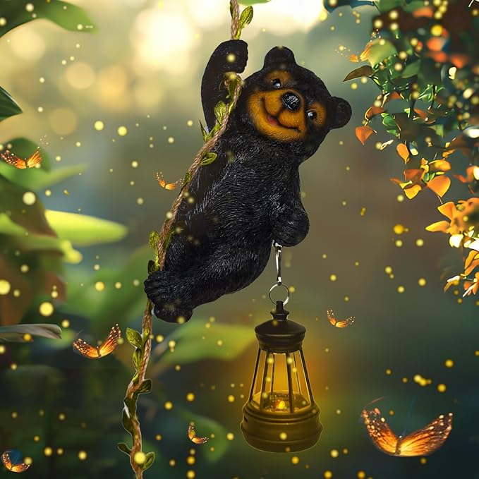 Solar Bear Figurine Lights Tree Hugger Outdoor Garden Decor for Outside Yard Patio Porch Balcony Fall Home,Best Gifts for Garden Mom Grandma