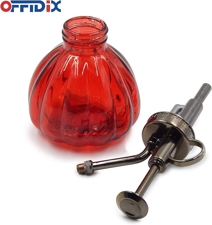 OFFIDIX Plant Glass Spray Bottle,Flower Mister Indoor Plant Watering Can Pot 6.3" Tall Vintage Pumpkin Style with Bronze Plastic Top Pump One Hand Small Watering Cans for House Plants(Red)