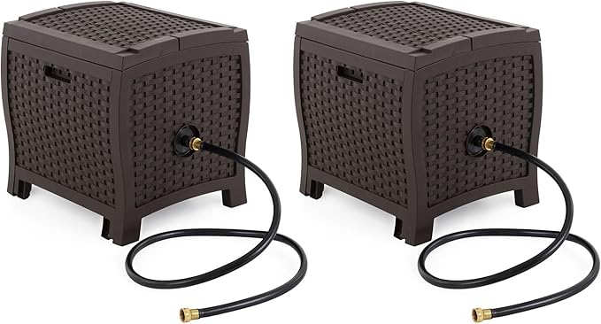 Suncast 2 Pack 175 ft. Wicker Style Resin Hose Hideaway with Hose Guide, Java, Mocha Brown