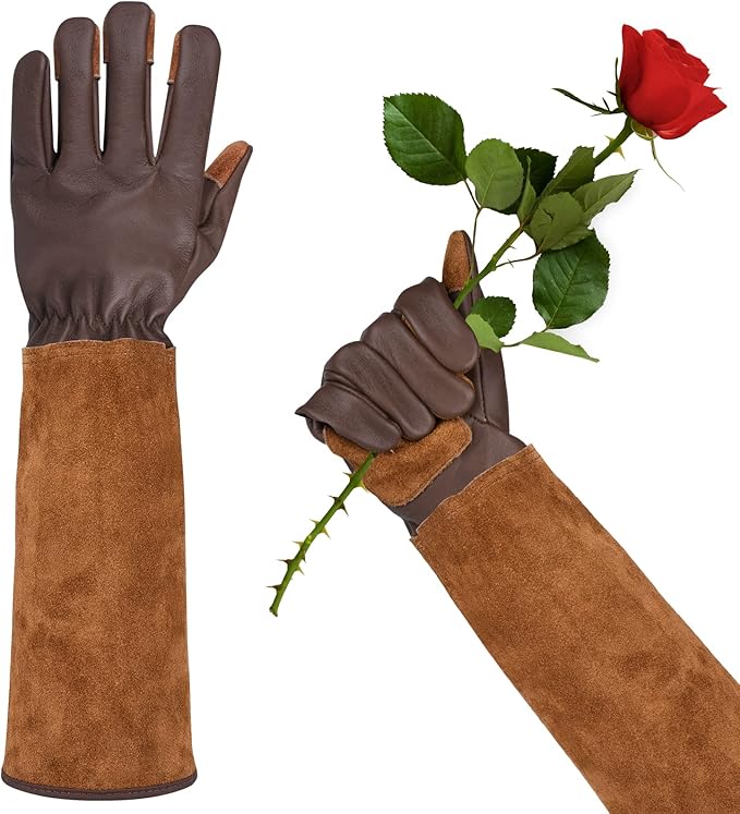 Long Gardening Gloves for Women Thorn Proof,Rose Pruning Cowhide Leather Garden Gloves for Cactus, Rose and Blackberry